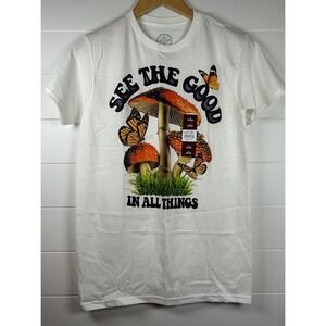 Mushroom Butterfly Graphic T-Shirt See The‎ Good In All Things Mens Small
